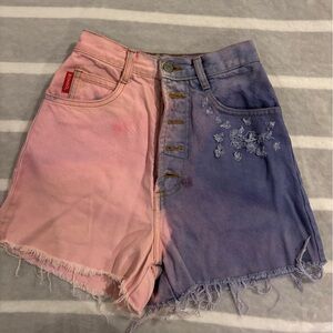 Vintage BONGO Women's Pink and Purple Gradient Denim Shorts